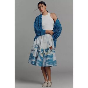 New Anthropologie Maeve 50's Seascape Print A-Line Skirt Size S